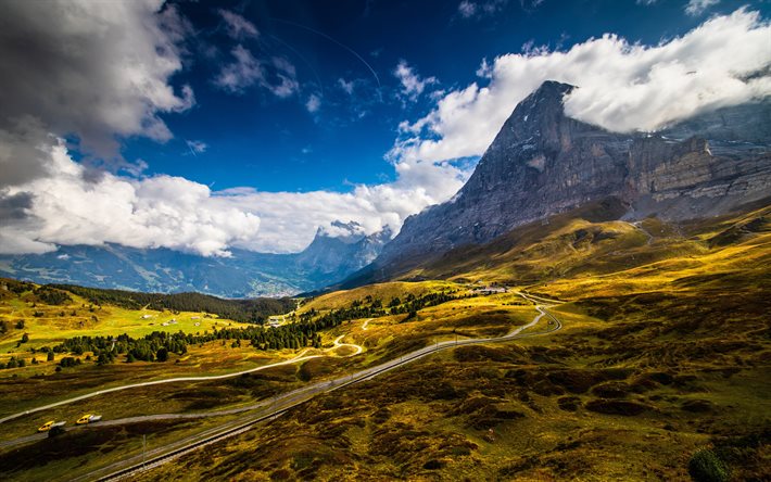 Grindelwald, 4k, sommar, berg, h&#228;rlig natur, Alperna, Schweiz, Europa, HDR