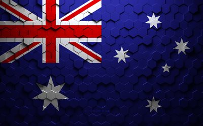 Bandiera dell&#39;Australia, arte a nido d&#39;ape, bandiera di esagoni dell&#39;Australia, Australia, arte di esagoni 3d, bandiera dell&#39;Australia