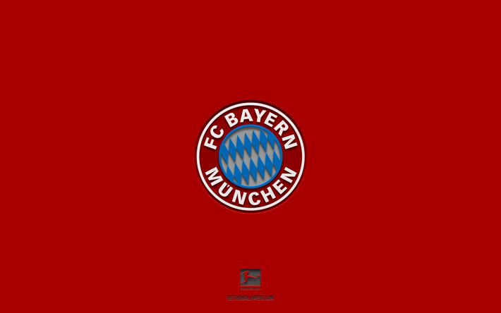 FC Bayern M&#252;nchen, r&#246;d bakgrund, tyskt fotbollslag, Bayern M&#252;nchen-emblem, Bundesliga, Tyskland, fotboll, Bayern M&#252;nchen-logotyp