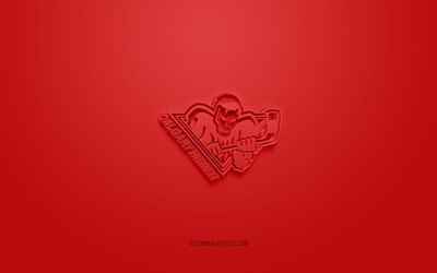 Calgary Hitmen, creative 3D logo, red background, 3d emblem, Canadian hockey team club, WHL, Calgary, Canada, 3d art, hockey, Calgary Hitmen 3d logo
