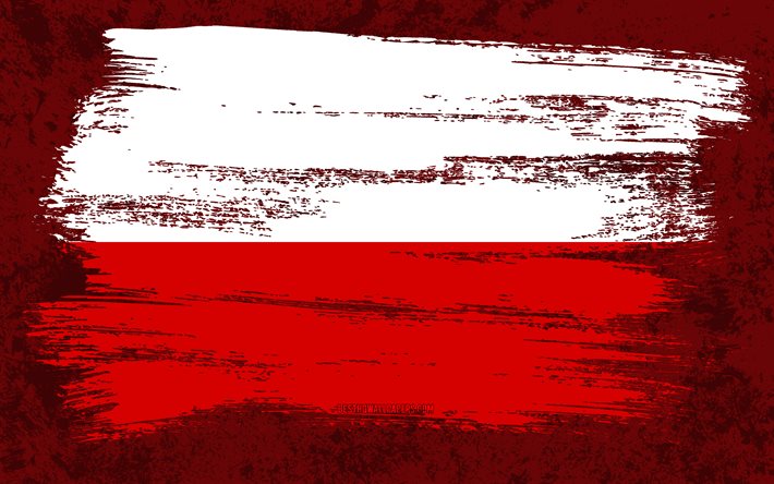4k, Polens flagga, grungeflaggor, europeiska l&#228;nder, nationella symboler, penseldrag, polsk flagga, grungekonst, polens flagga, Europa, Polen