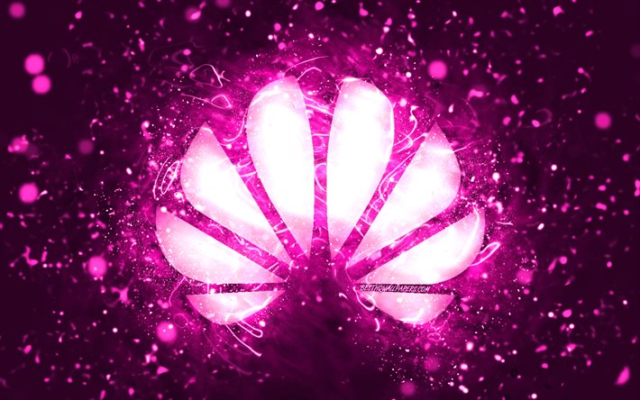 Logo violet Huawei, 4k, n&#233;ons violets, cr&#233;atif, fond abstrait violet, logo Huawei, marques, Huawei