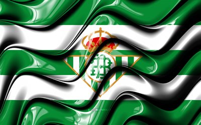 Real Betis flag, 4k, green and white 3D waves, LaLiga, spanish football club, football, Real Betis logo, La Liga, soccer, Real Betis FC