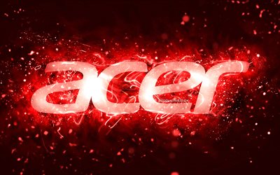 Acer red logo, 4k, red neon lights, creative, red abstract background, Acer logo, brands, Acer