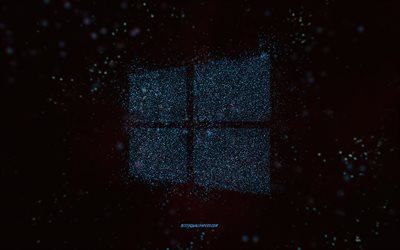 Windows glitter logo, black background, Windows logo, blue glitter art, Windows, creative art, Windows blue glitter logo, Windows 10 logo