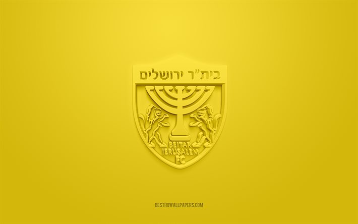 Beitar Jerusalem FC, yaratıcı 3D logo, sarı arka plan, 3d amblem, İsrail futbol kul&#252;b&#252;, İsrail Premier Ligi, Kud&#252;s, İsrail, 3d sanat, futbol, Beitar Jerusalem FC 3d logosu