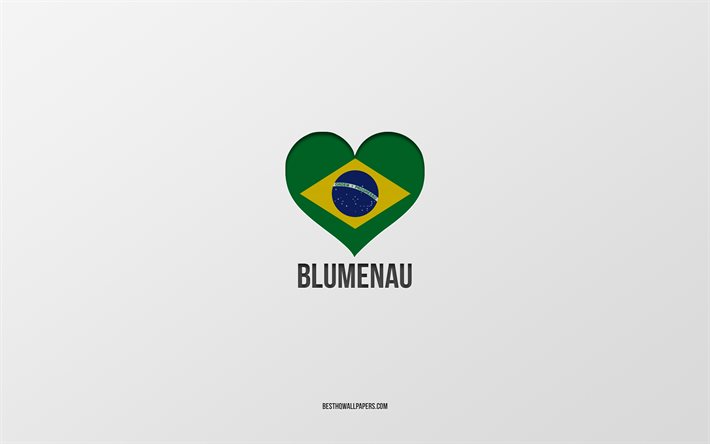 Blumenau&#39;yu seviyorum, Brezilya şehirleri, gri arka plan, Blumenau, Brezilya, Brezilya bayrağı kalp, favori şehirler, Blumenau seviyorum