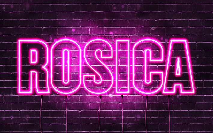rosica, 4k, tapeten mit namen, weiblichen namen, rosica-namen, lila neonlichter, happy birthday rosica, beliebte bulgarische weibliche namen, bild mit rosica-namen