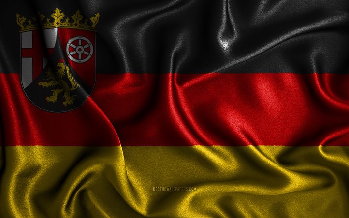 Bandiera della Renania-Palatinato, 4k, bandiere ondulate di seta, Stati tedeschi, bandiere in tessuto, arte 3D, Renania-Palatinato, Stati di Germania, Bandiera 3D della Renania-Palatinato