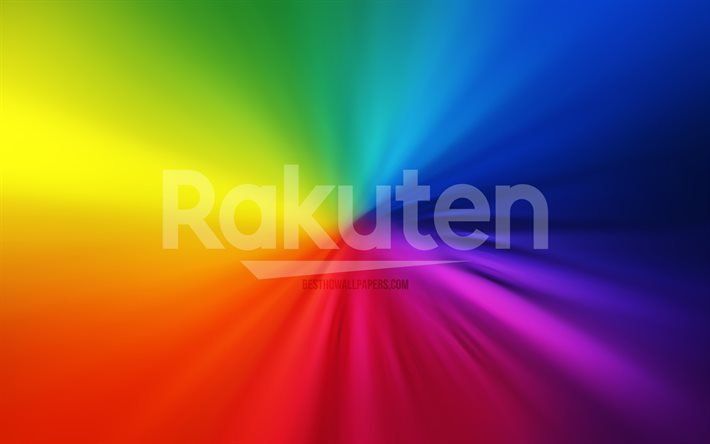 Logo Rakuten, 4k, vortice, sfondi arcobaleno, creativit&#224;, grafica, marchi, Rakuten