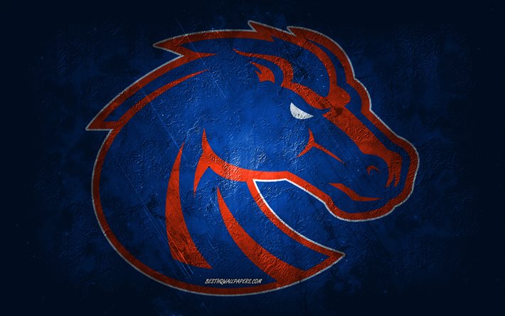 Boise State Broncos, time de futebol americano, fundo azul, logotipo do Boise State Broncos, arte grunge, NCAA, futebol americano, EUA, emblema do Boise State Broncos