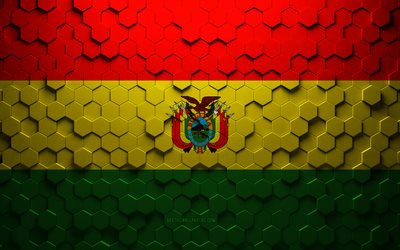 Flag of Bolivia, honeycomb art, Bolivia hexagons flag, Bolivia, 3d hexagons art, Bolivia flag
