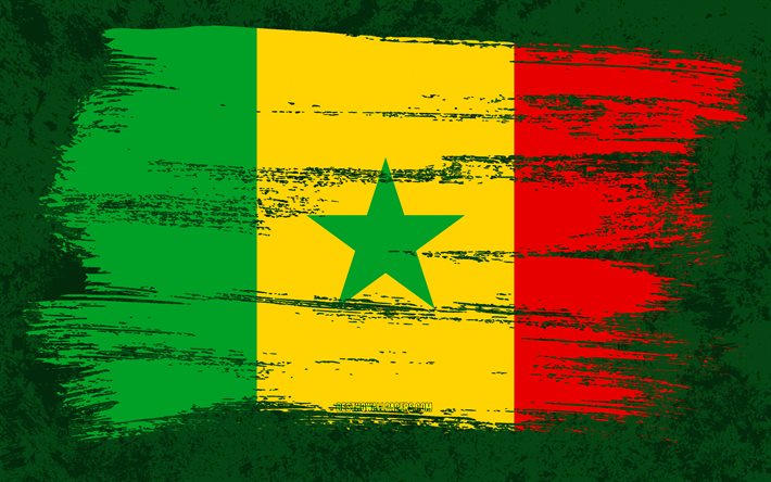 4k, Senegals flagga, grungeflaggor, afrikanska l&#228;nder, nationella symboler, penselslag, senegalesisk flagga, grungekonst, Afrika, Senegal