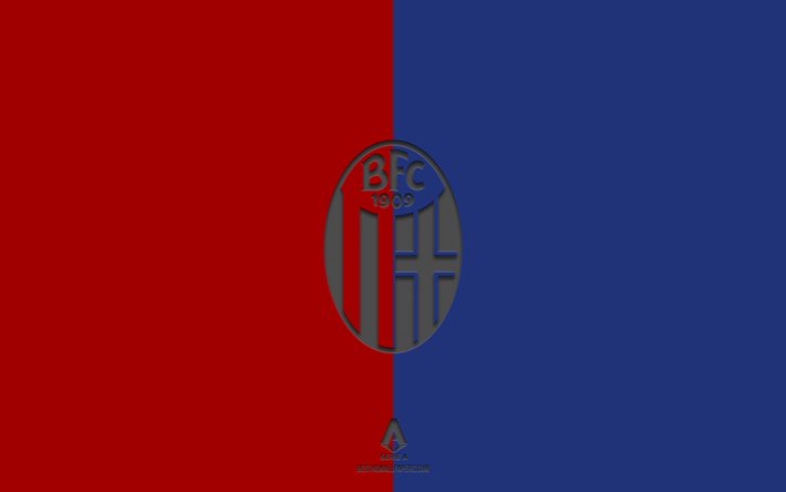 Bologna FC, fundo vermelho azul, time italiano de futebol, emblema do Bologna FC, Serie A, It&#225;lia, futebol, logotipo do Bologna FC