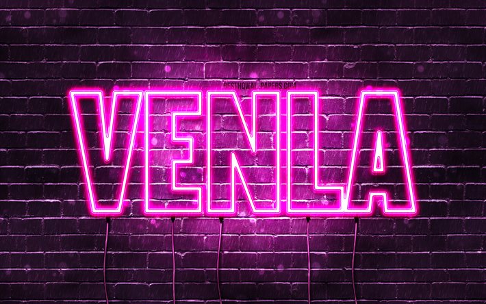 ヴェンラ, 4k, 名前の壁紙, 女性の名前, ヴェンラ名, 紫のネオンライト, お誕生日おめでとうベンラ, 人気のフィンランドの女性の名前, ヴェンラの名前の写真