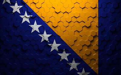 Flag of Bosnia and Herzegovina, honeycomb art, Bosnia and Herzegovina hexagons flag, Bosnia and Herzegovina, 3d hexagons art, Bosnia and Herzegovina flag