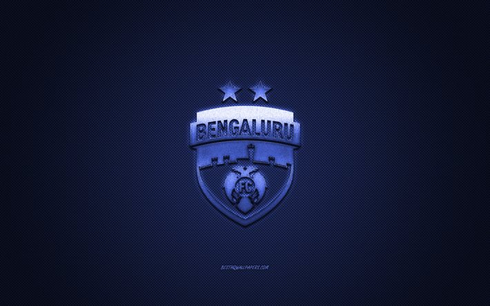 ベンガルールFC, インドのサッカークラブ, 青いロゴ, 青い炭素繊維の背景, インドスーパーリーグ, フットボール。, Bangalore, インド, ベンガルールFCのロゴ