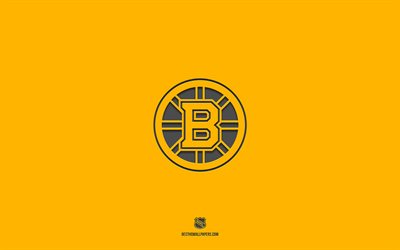 Boston Bruins, keltainen tausta, amerikkalainen j&#228;&#228;kiekkojoukkue, Boston Bruinsin tunnus, NHL, USA, j&#228;&#228;kiekko, Boston Bruins-logo