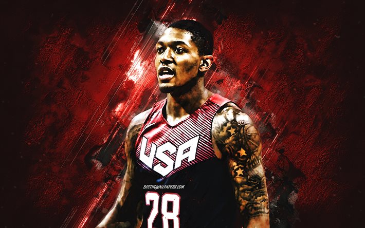 Bradley Beal, USA national basketball team, USA, American basketball player, portrait, United States Basketball team, red stone background