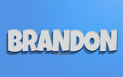 Brandon, fundo de linhas azuis, pap&#233;is de parede com nomes, nome de Brandon, nomes masculinos, cart&#227;o de felicita&#231;&#245;es de Brandon, arte de linha, imagem com o nome de Brandon