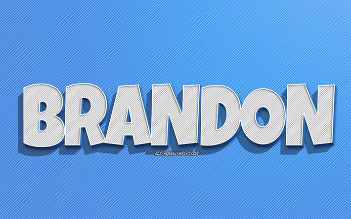 Brandon, fond de lignes bleues, fonds d&#39;&#233;cran avec noms, nom Brandon, noms masculins, carte de voeux Brandon, dessin au trait, photo avec nom Brandon