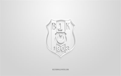 Besiktas-koripallo, luova 3D-logo, valkoinen tausta, 3D-tunnus, Turkin koripallojoukkue, Turkin liiga, Istanbul, Turkki, 3d-taide, koripallo, Besiktas-koripallon 3d-logo
