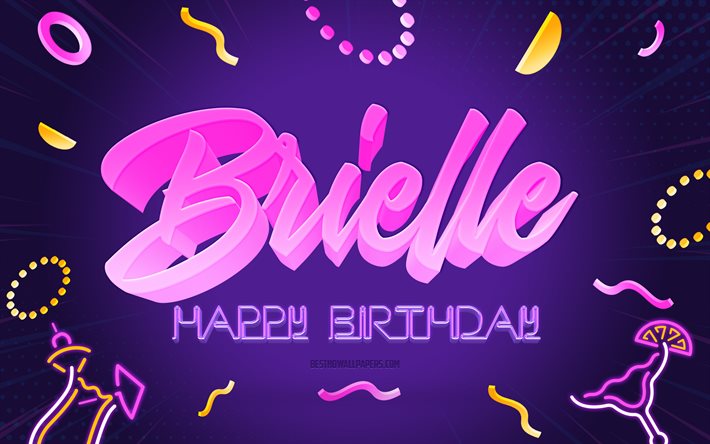 Mutlu Yıllar Brielle, 4k, Mor Parti Arka Plan, Brielle, yaratıcı sanat, Mutlu Brielle doğum g&#252;n&#252;, Brielle adı, Brielle Doğum G&#252;n&#252;, Doğum G&#252;n&#252; Partisi Arka Plan