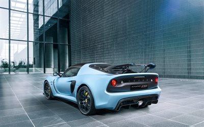Lotus Exige Sport 410, 2018, esterna, blu coup&#233; sportiva, vista posteriore, blue Exige, tuning, Britannico di auto sportive Lotus