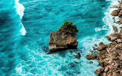 Bali, oceano, ondas, rock, costa, Oceano &#205;ndico, Indon&#233;sia, ilhas tropicais