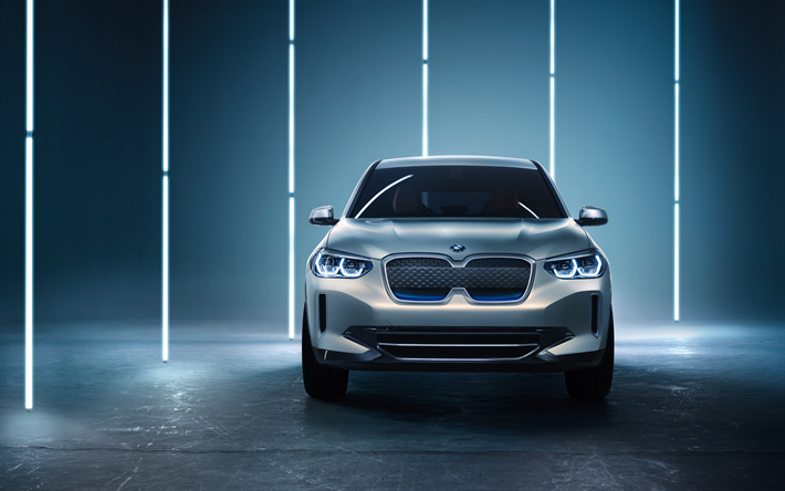 4k, BMW iX3 Concepto, vista de frente, 2019 coches, coches el&#233;ctricos, iX3, crossovers, BMW