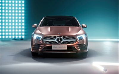 Mercedes-Benz A200 L Berline de Sport, 2018, vue de face, &#224; l&#39;ext&#233;rieur, la nouvelle classe A, berline, voitures allemandes, Mercedes