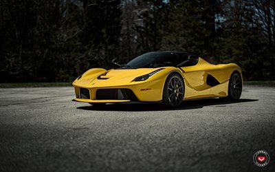 Ferrari LaFerrari, tuning, 2018 voitures, supercars, Vossen Wheels, M-X2, jaune LaFerrari, Ferrari