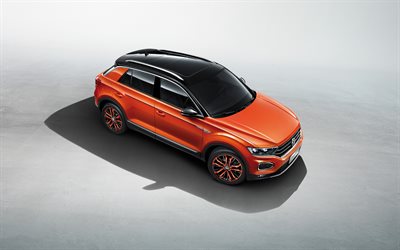 Volkswagen T-Roc, 4k, studio, 2018 auto, arancione T-Roc, crossover, Volkswagen, VOLKSWAGEN T-Roc