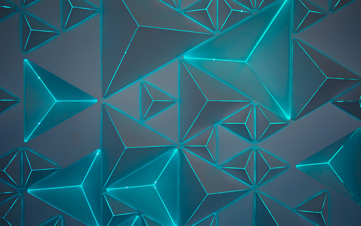 geometric abstraction, triangles, blue neon illumination, geometric shapes, pattern