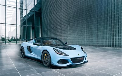 Lotus Exige Sport 410, 2018, vue de face, bleu coup&#233; sport, tuning Exige, de la voiture de sport Britannique, Lotus