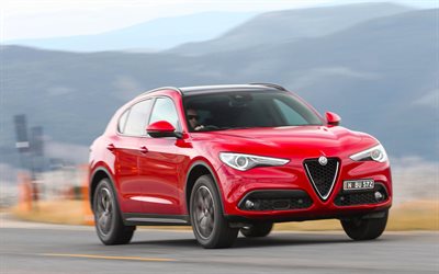 Alfa Romeo Stelvio, 4k, tie, 2018 autoja, jakosuotimet, punainen Stelvio, Alfa Romeo