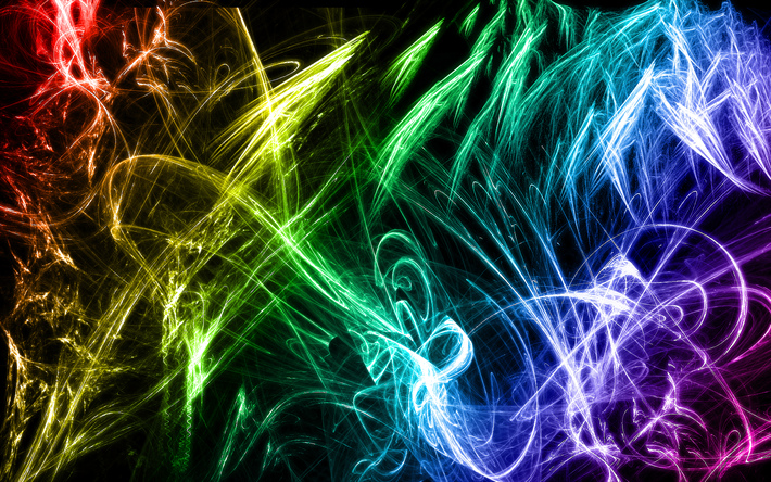 neon lights, chaos, abstract art, creative, colorful lights