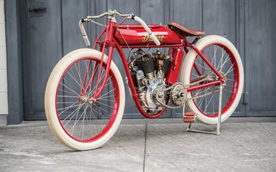 Intian 1911, retro moottoripy&#246;r&#228;, harvinaisuus, punainen vanha moottoripy&#246;r&#228;, Amerikkalainen br&#228;ndi, Intian