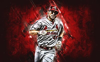 Paul Goldschmidt, St Louis Cardinals, MLB, american baseball player, portrait, red stone background, baseball, Major League Baseball