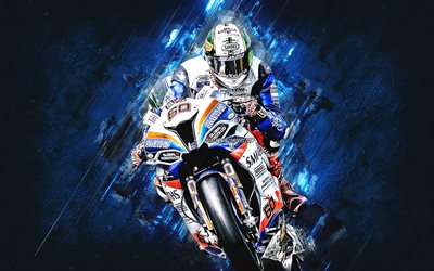 Peter Hickman, anglais, moto racer, 2018 de l'Île de Man Senior TT, BMW S1000RR, la pierre bleue d'arrière-plan, art créatif, de course de moto
