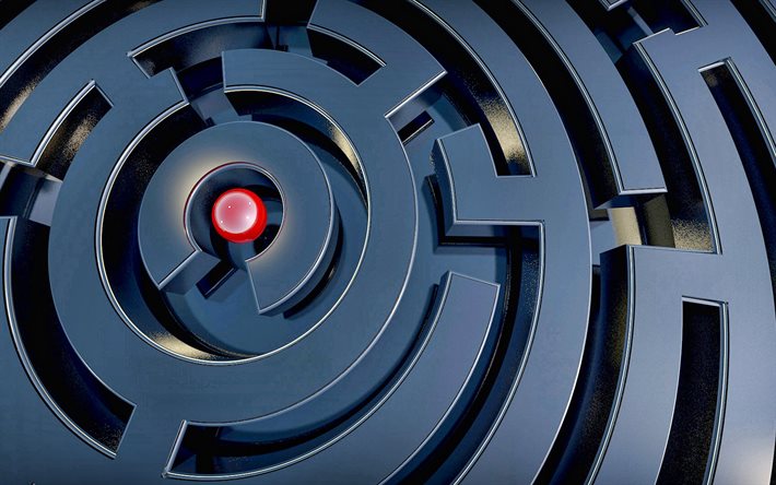 labirinto, vista dall&#39;alto, la ricerca di un modo, il pathfinding, labirinto nero, concetti di business
