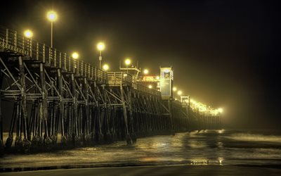 Oceanside Beach, pier, evening, fog, ocean, beach, coast, California, USA