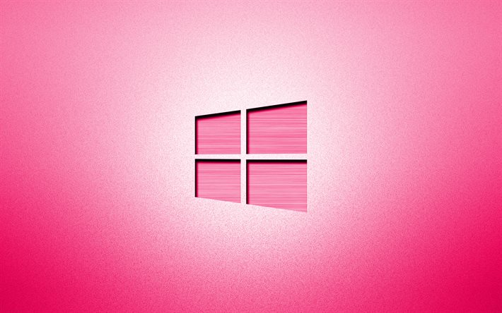 4k, Windows10のピンクロゴ, 創造, ピンクの背景, ミニマリズムにおけるメディウム, 経営システム, Windows10のロゴ, 作品, Windows10
