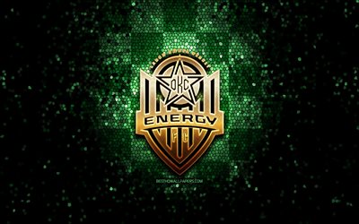 Oklahoma City Energy FC, glitter logo, USL, green checkered background, USA, american soccer team, Oklahoma City Energy, mosaic art, Oklahoma City Energy logo, soccer, football, America