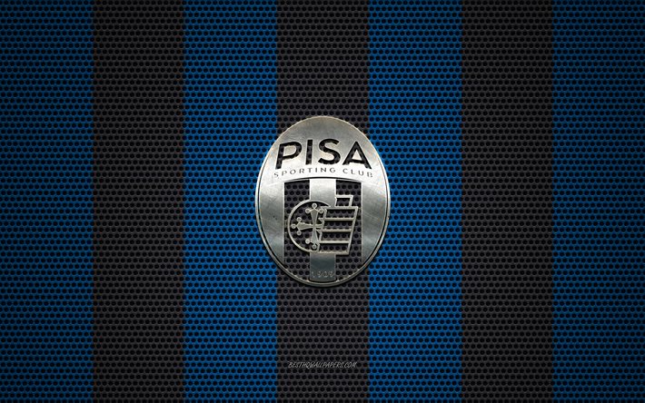AC Pisa 1909 logotipo, Italiano de futebol do clube, emblema de metal, azul-preto de malha de metal de fundo, AC Pisa 1909, S&#233;rie B, Pisa, It&#225;lia, futebol, Pisa SC