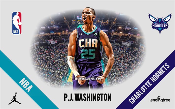 PJ Washington, Charlotte Hornets, American Basketball Player, NBA, portrait, USA, basketball, Spectrum Center, Charlotte Hornets logo, Paul Jamaine Washington Jr