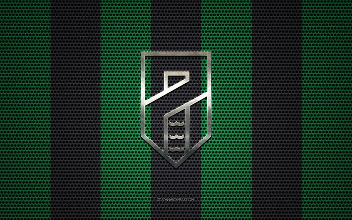 pordenone calcio-logo, italienische fu&#223;ball-club, metall-emblem, green-black-metal-mesh-hintergrund, pordenone calcio, serie b, pordenone, italien, fu&#223;ball