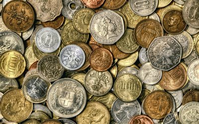 old european coins, macro, coins textures, money textures, coins patterns, old coins, background with coins, money