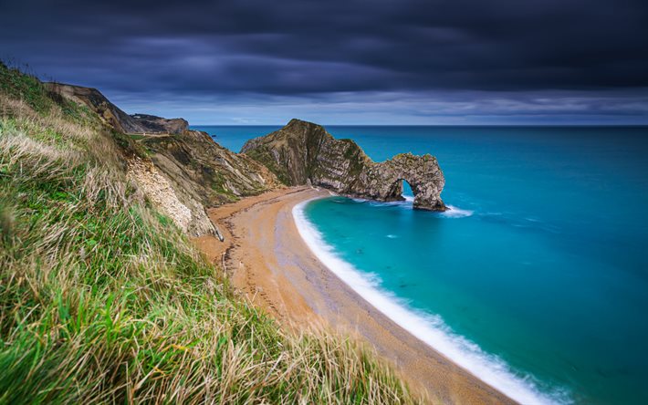 Durdle Kapı, manş, sahil, okyanus, cliff kemer, deniz manzarası, Jurassic Coast, Lulworth, Dorset, İngiltere