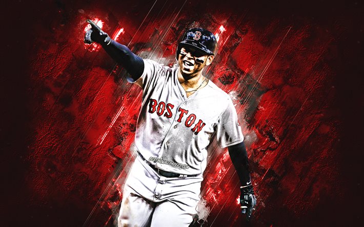 Rafael Devers, Boston Red Sox, MLB, Dominikaaninen baseball-pelaaja, muotokuva, punainen kivi tausta, baseball, Major League Baseball